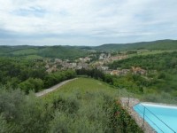 Blick vom Weingut Le Capannelle auf den Ort Gaiole